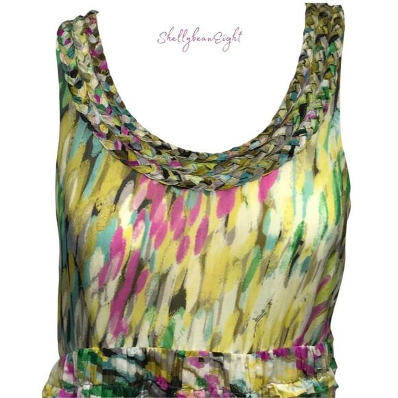 ANTHROPOLOGIE Leifsdottir Rainbow Confetti Silk Ruffle Dress 2 4 XS S RARE HTF! - Picture 3 of 16